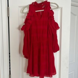 DEVLIN by PARKER red collar cold shoulder ruffle dress size small